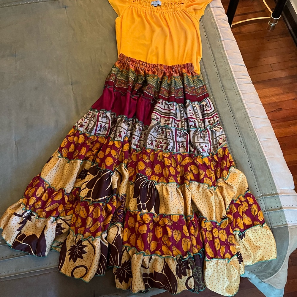 Colorful Patchwork Bohemian Maxi Skirt and blouse